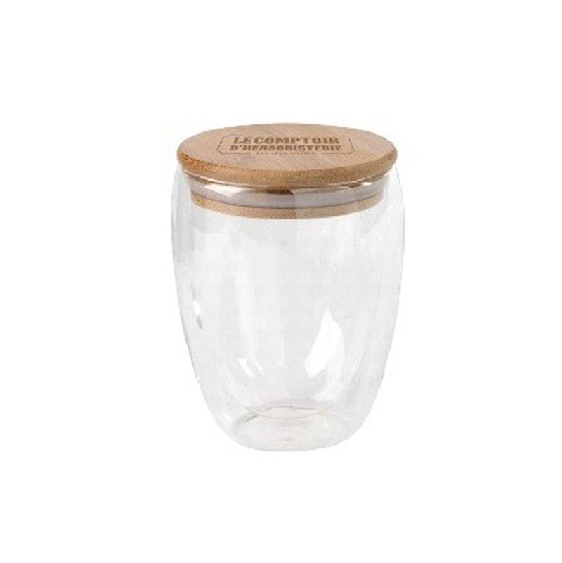 Tasse en verre double paroi avec couvercle bambou contenance 350 ml