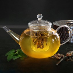 Théière En Verre Borosilicate 1800ml - Avec Infuseur Amovible Inox Et Réchaud, Résiste à La Chaleur